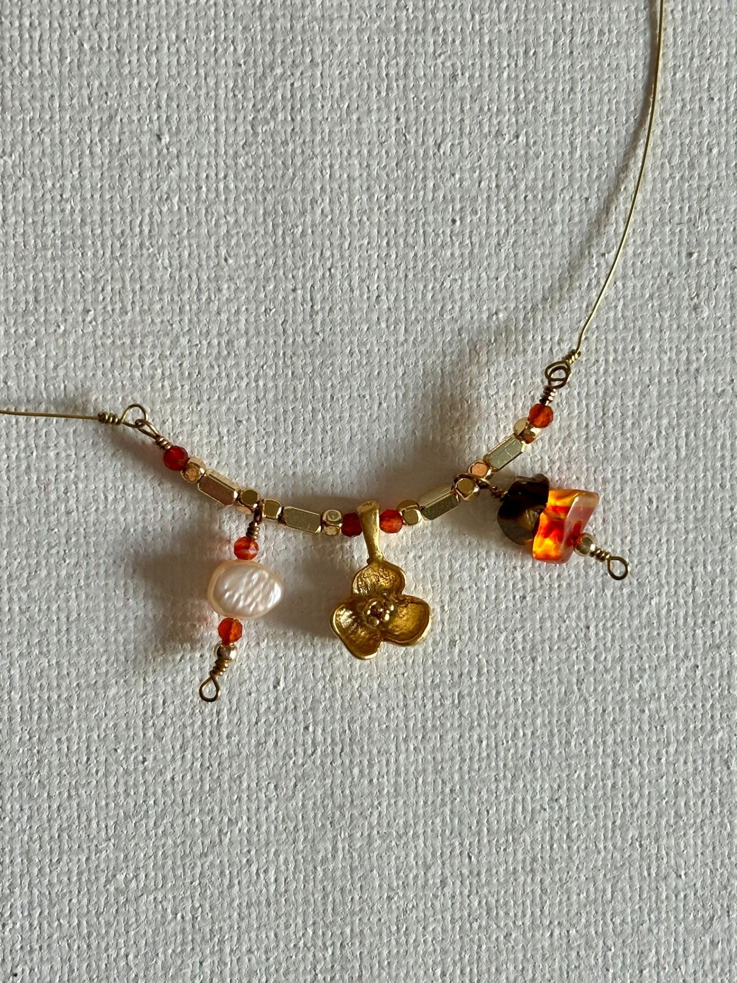 Carnelian Gold Flower Pendant Necklace