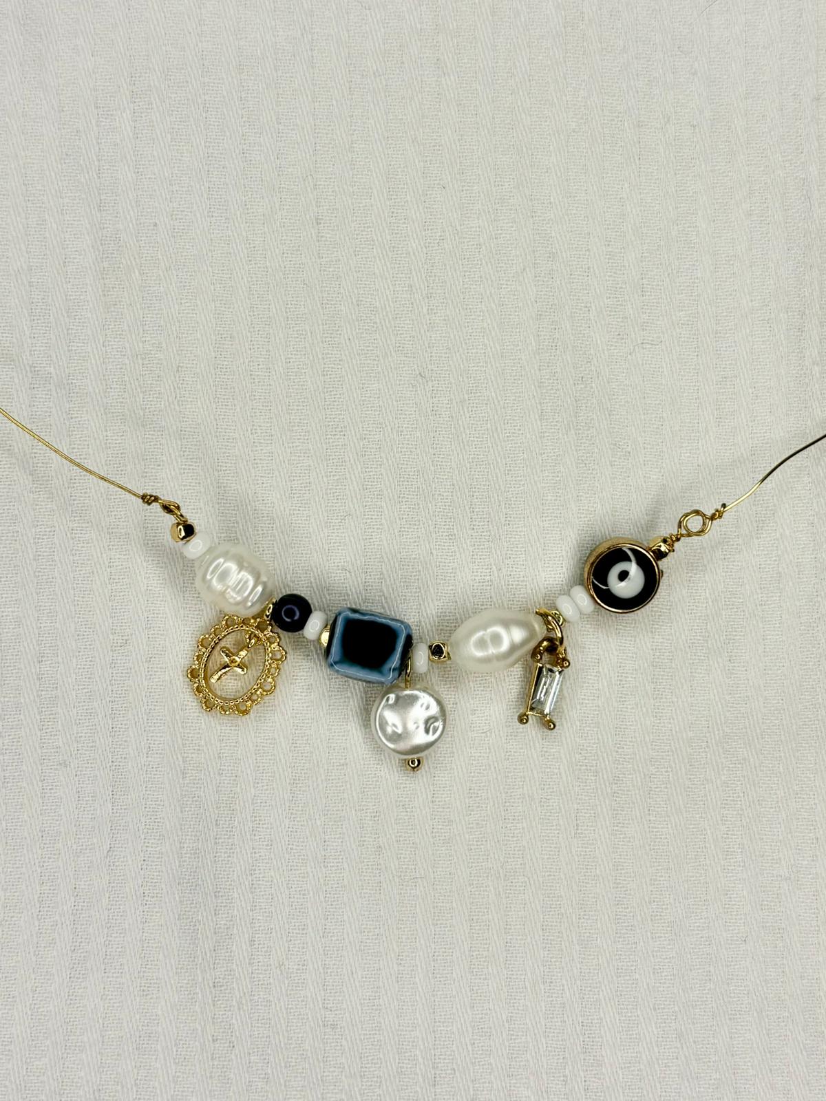 Navy Blue Eclectic Charm Necklace