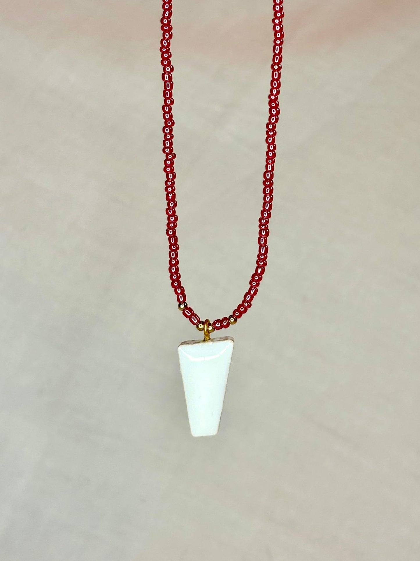 Red Beaded Necklace with Mosaic Pendant