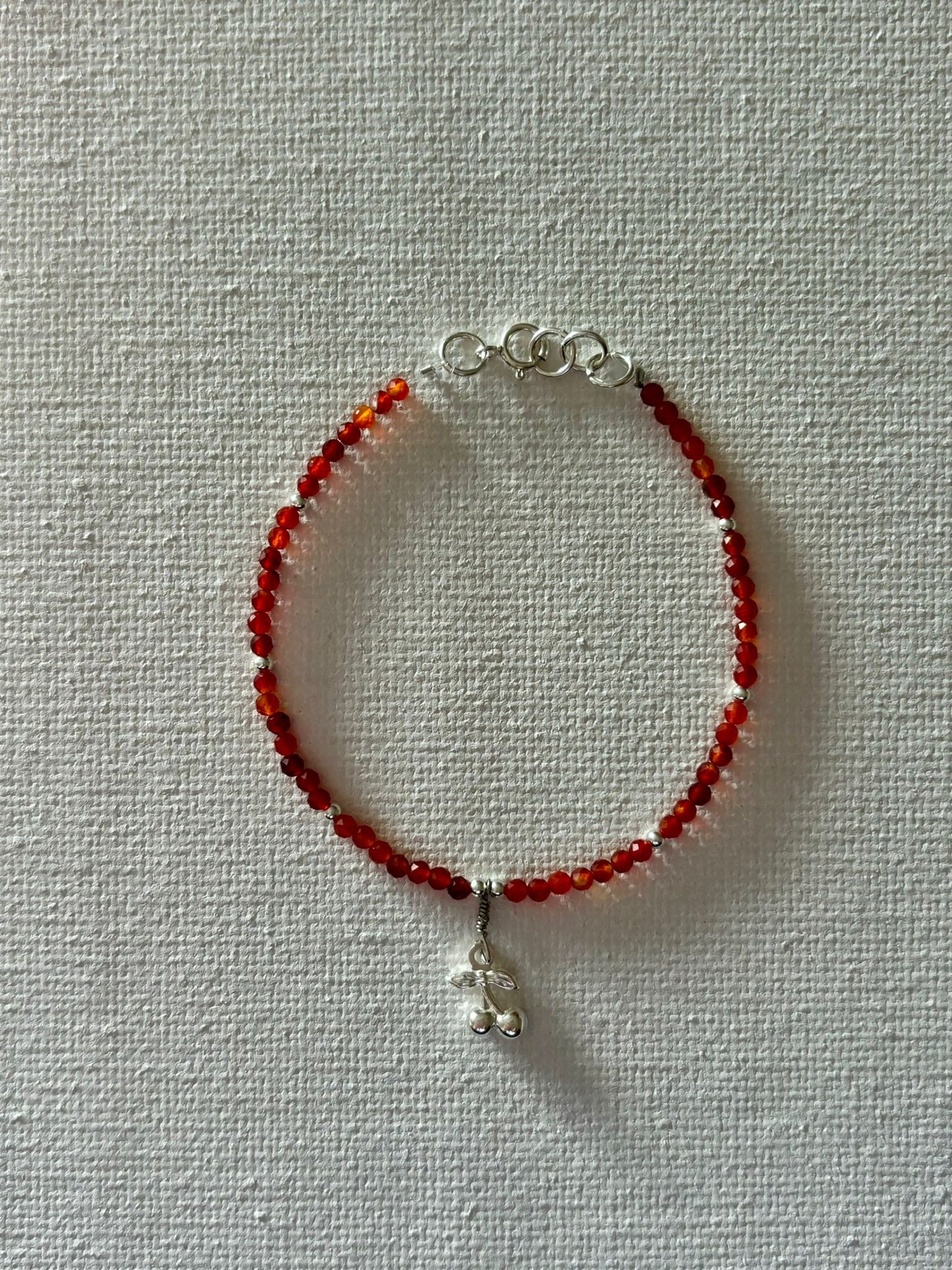 Dainty Gemstone Carnelian Bracelet with Cherry Pendant