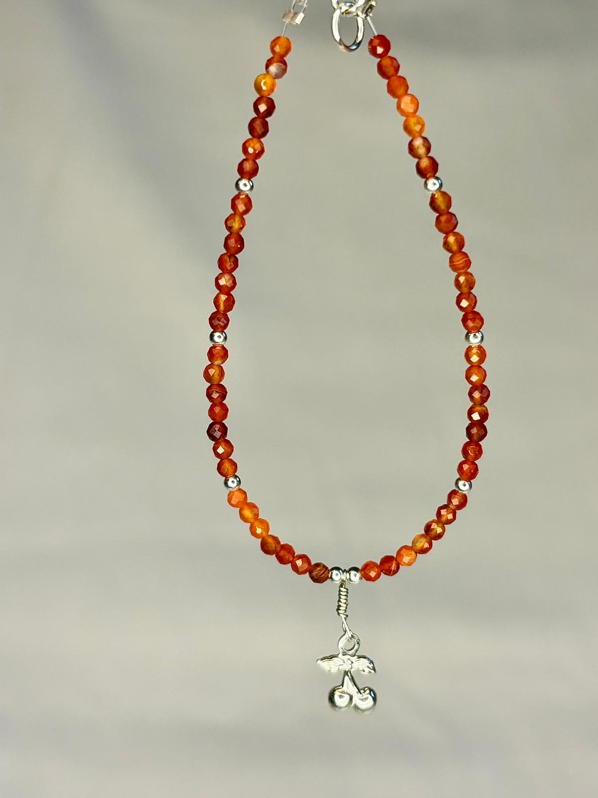 Dainty Gemstone Carnelian Bracelet with Cherry Pendant