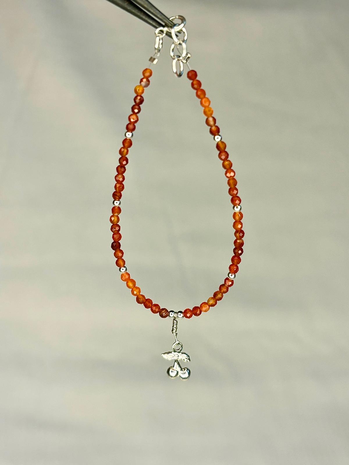 Dainty Gemstone Carnelian Bracelet with Cherry Pendant