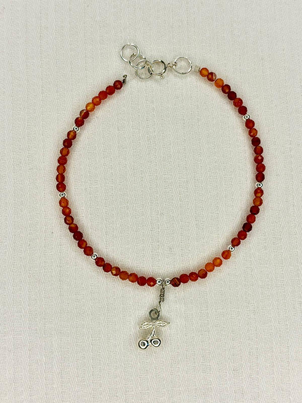 Dainty Gemstone Carnelian Bracelet with Cherry Pendant