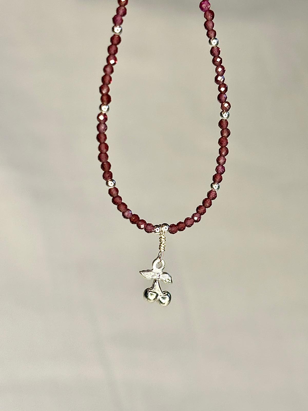 Dainty Cherry Charm and Garnet Gemstone Bracelet