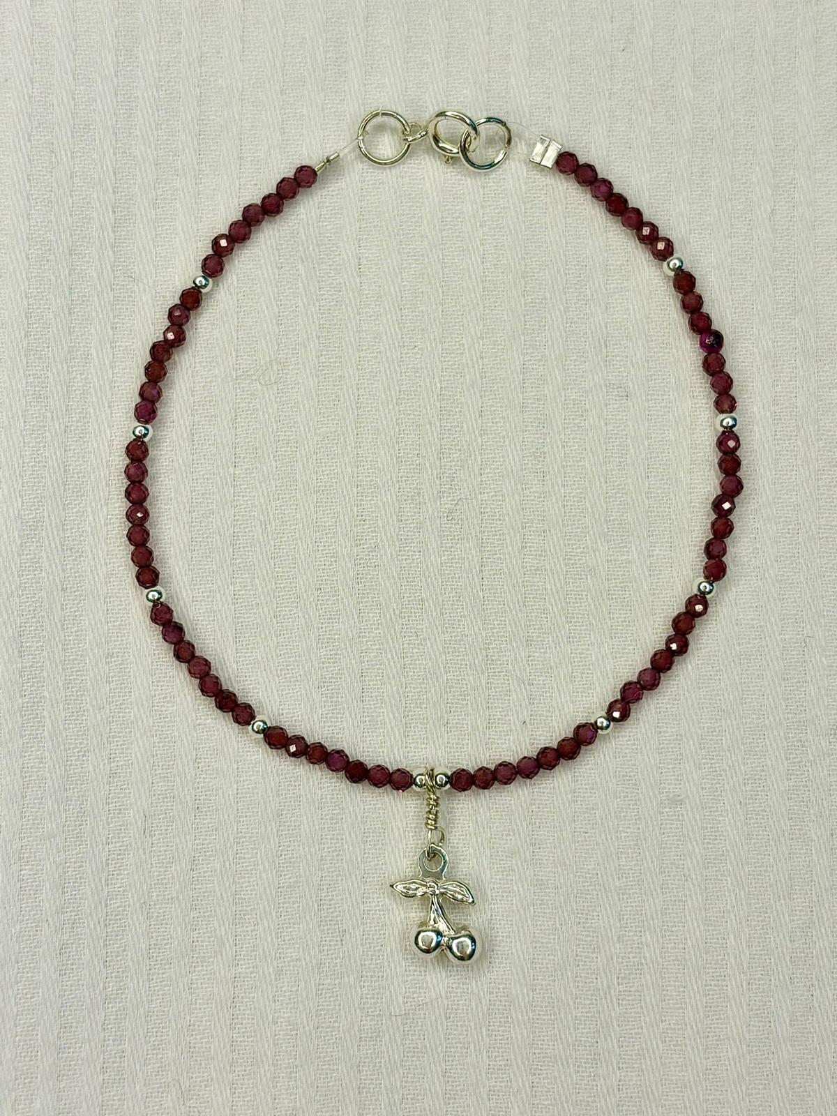 Dainty Cherry Charm and Garnet Gemstone Bracelet