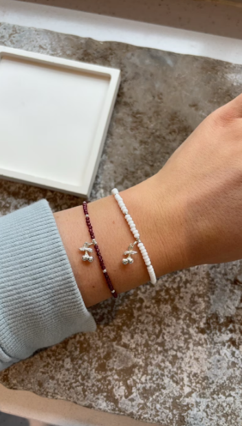 Dainty Cherry Charm and Garnet Gemstone Bracelet