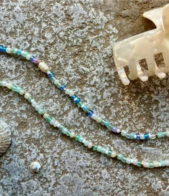 Blue Beaded Necklace with freshwater pearl