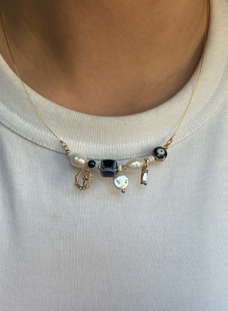 Navy Blue Eclectic Charm Necklace