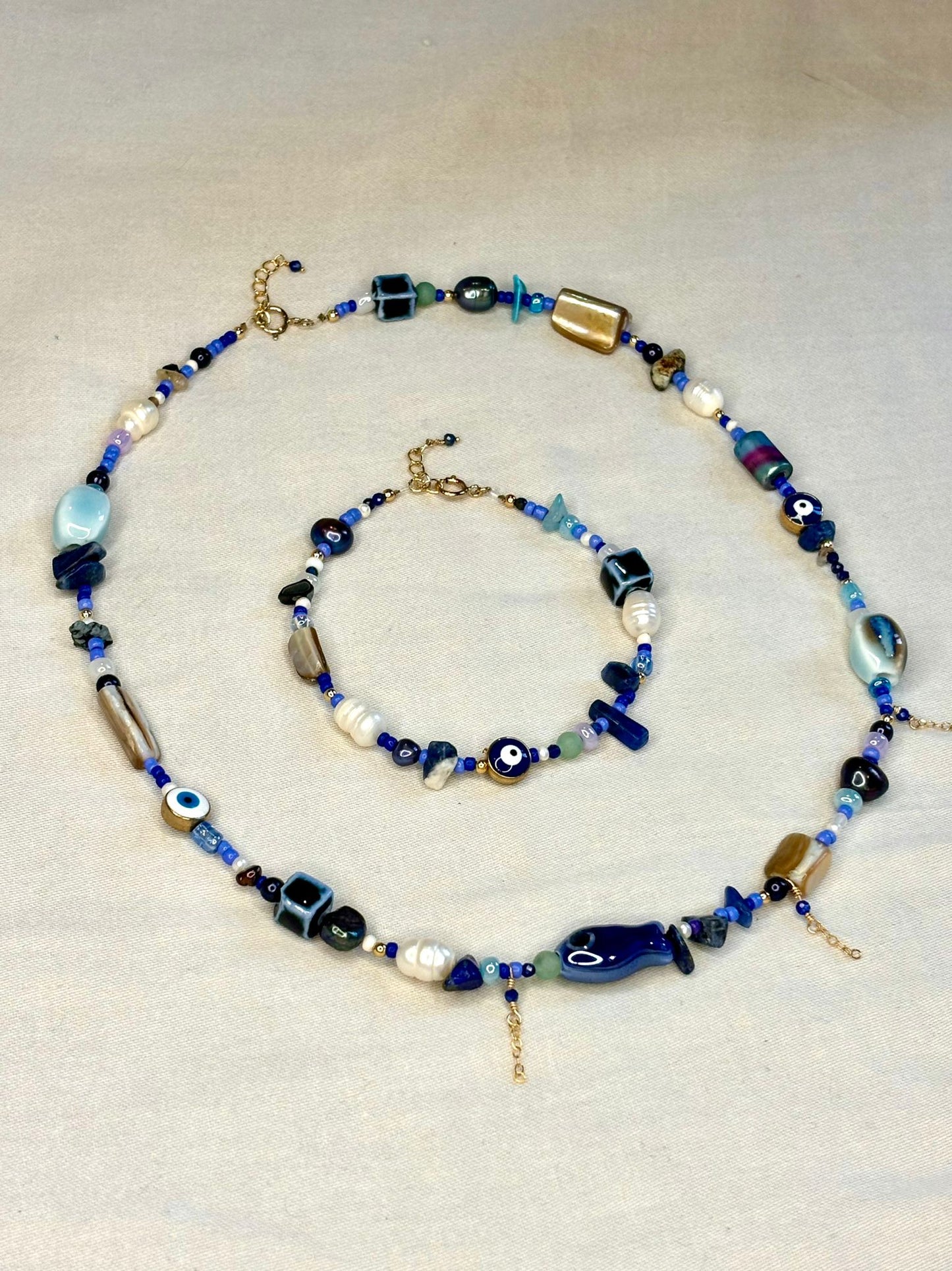 Blue Beaded Eclectic Necklace