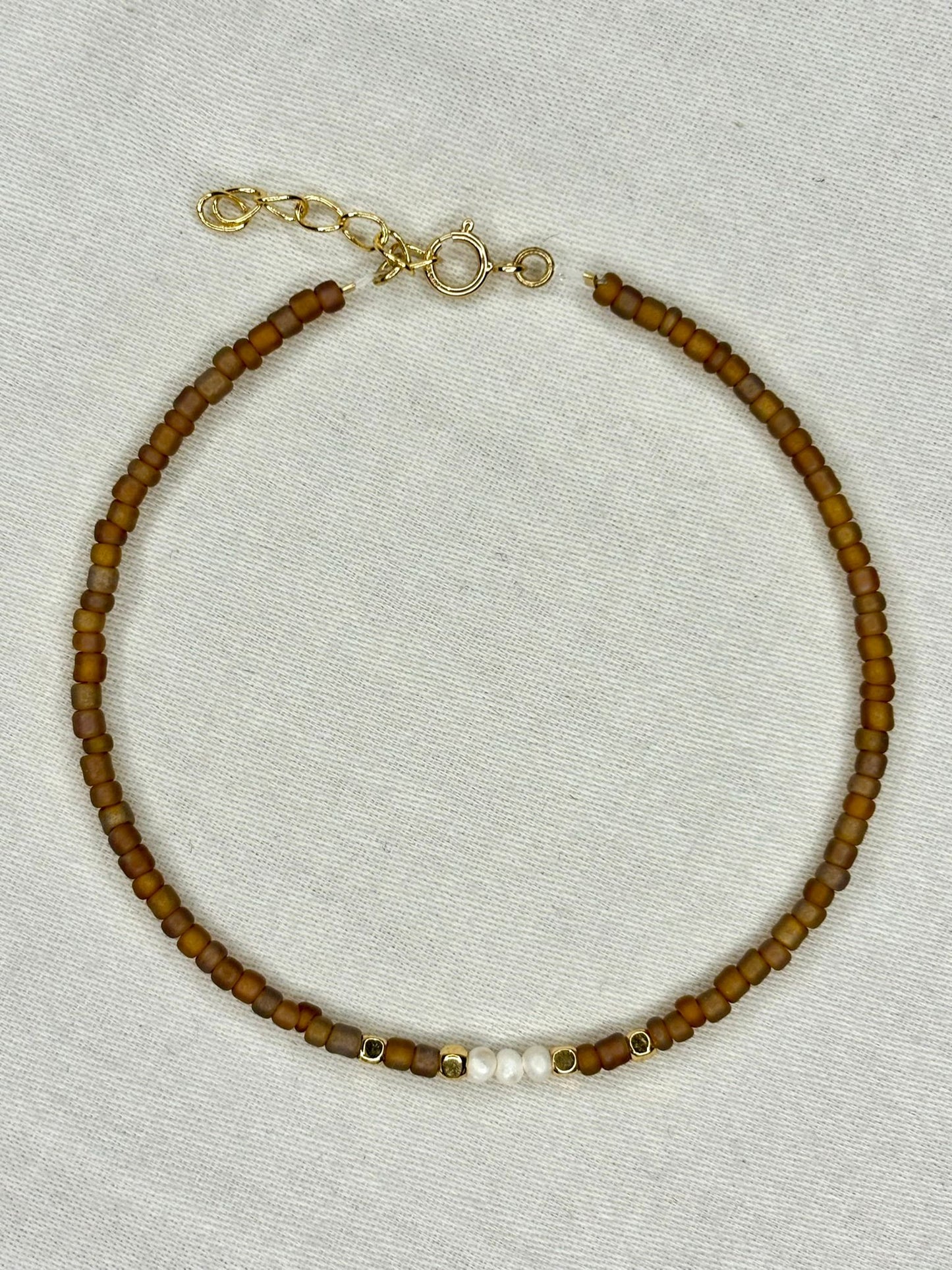 Brown Beaded Bracelet with Freshwater Pearls