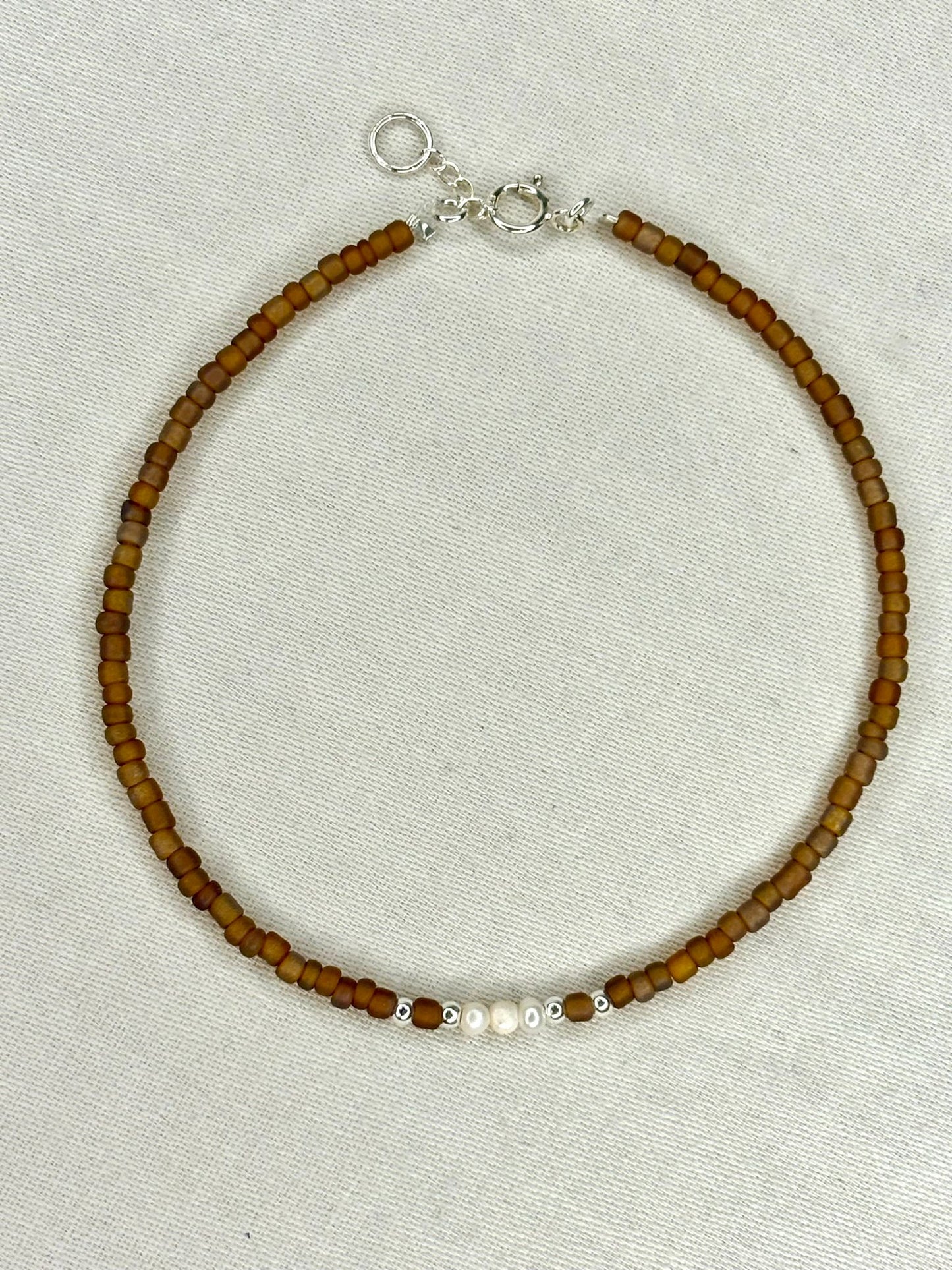 Brown Beaded Bracelet with Freshwater Pearls