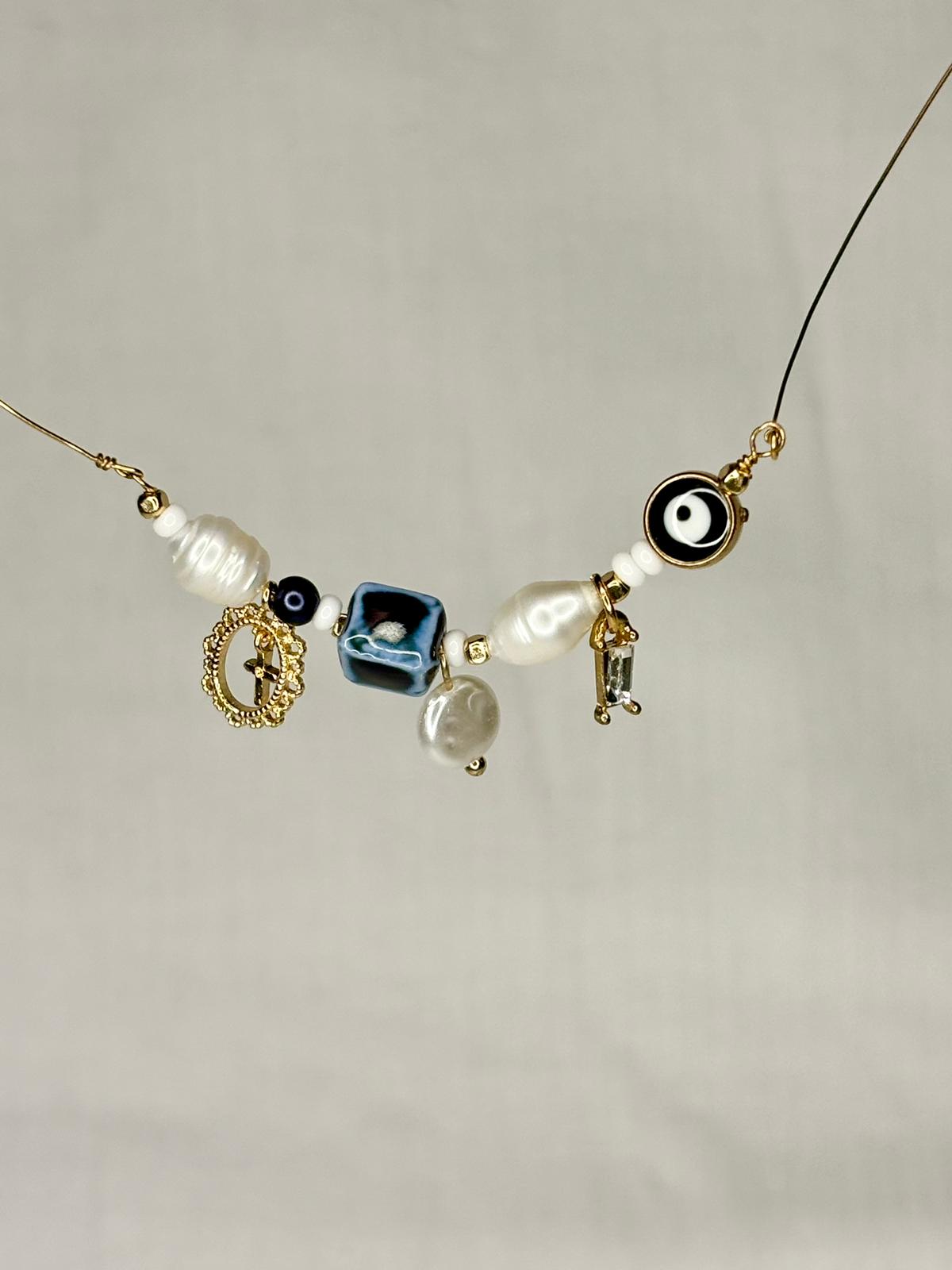 Navy Blue Eclectic Charm Necklace