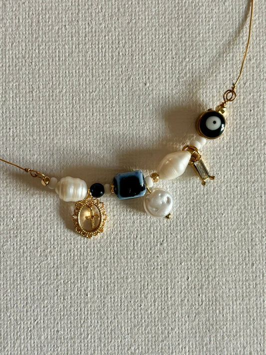 Navy Blue Eclectic Charm Necklace