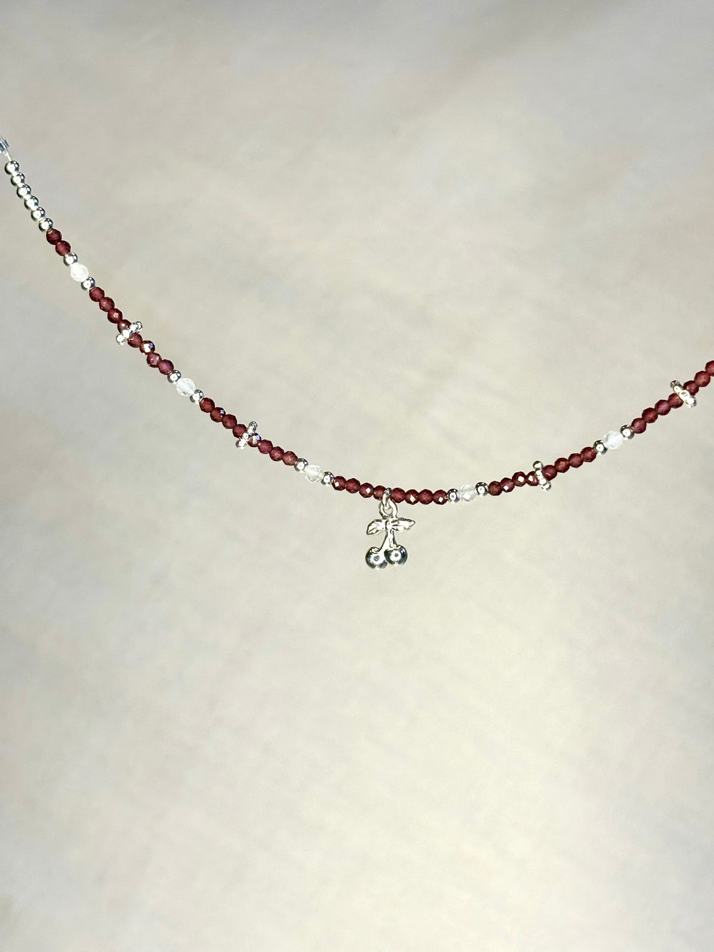 Dainty Gemstone Garnet Bracelet with Cherry Pendant