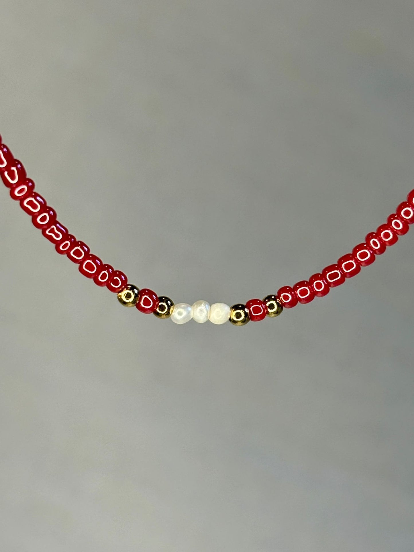 Red Beaded Bracelet with Freshwater Pearls