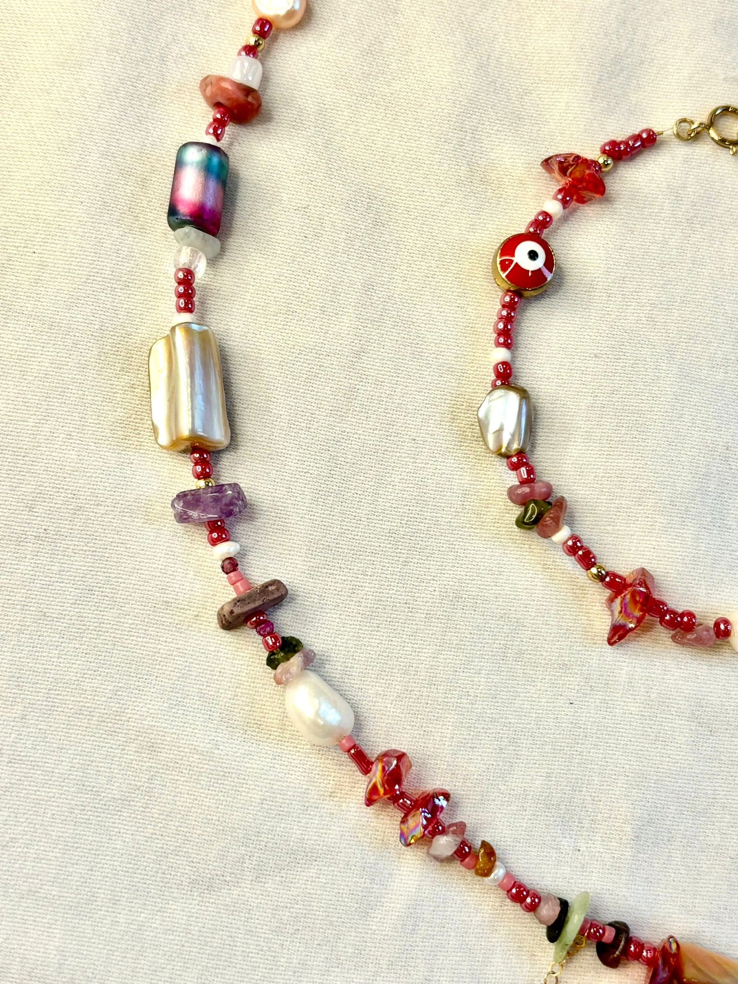 Red Beaded Eclectic Necklace