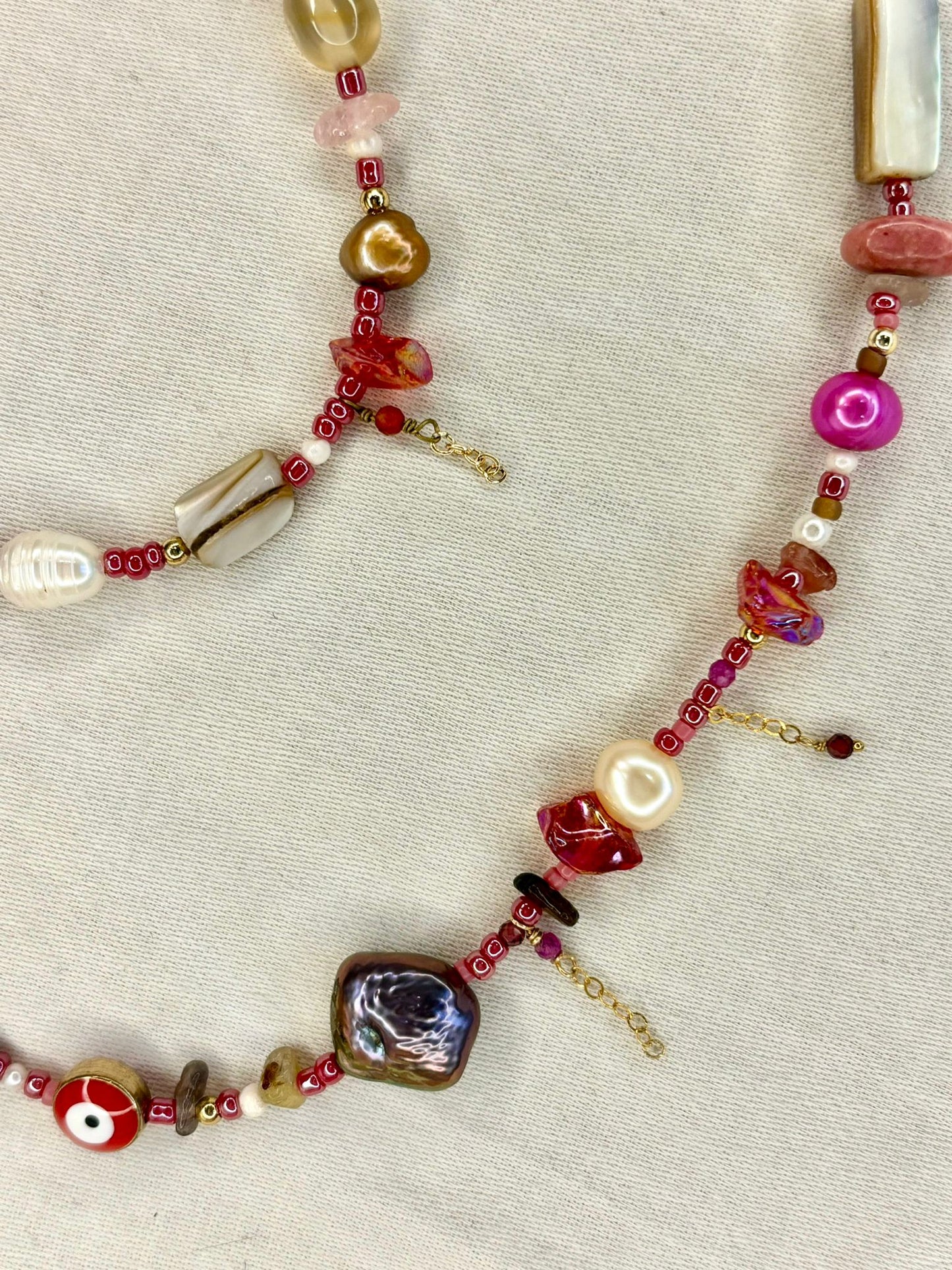 Red Beaded Eclectic Necklace