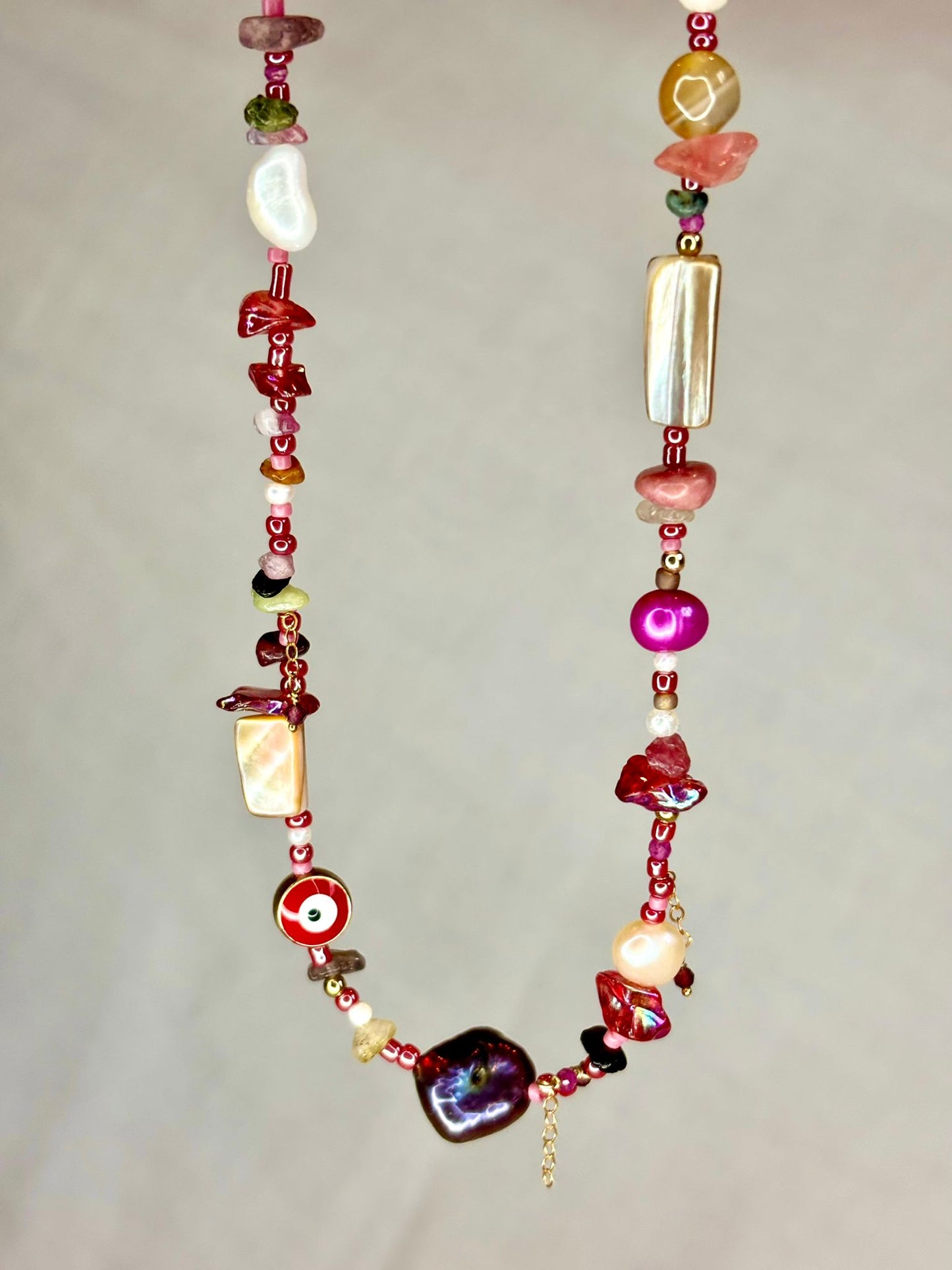 Red Beaded Eclectic Necklace