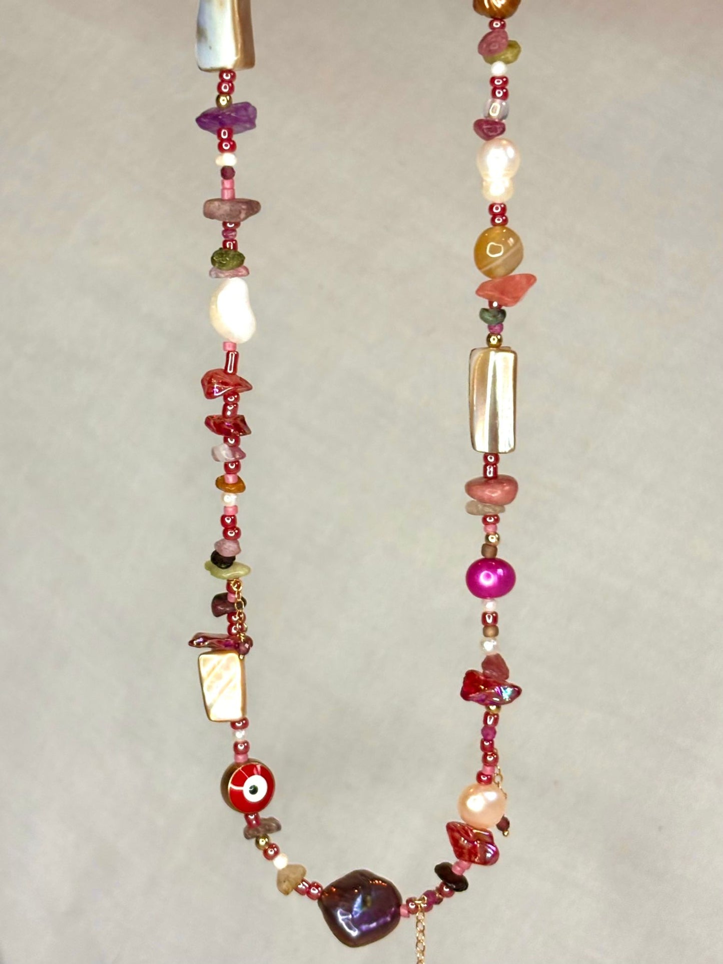 Red Beaded Eclectic Necklace