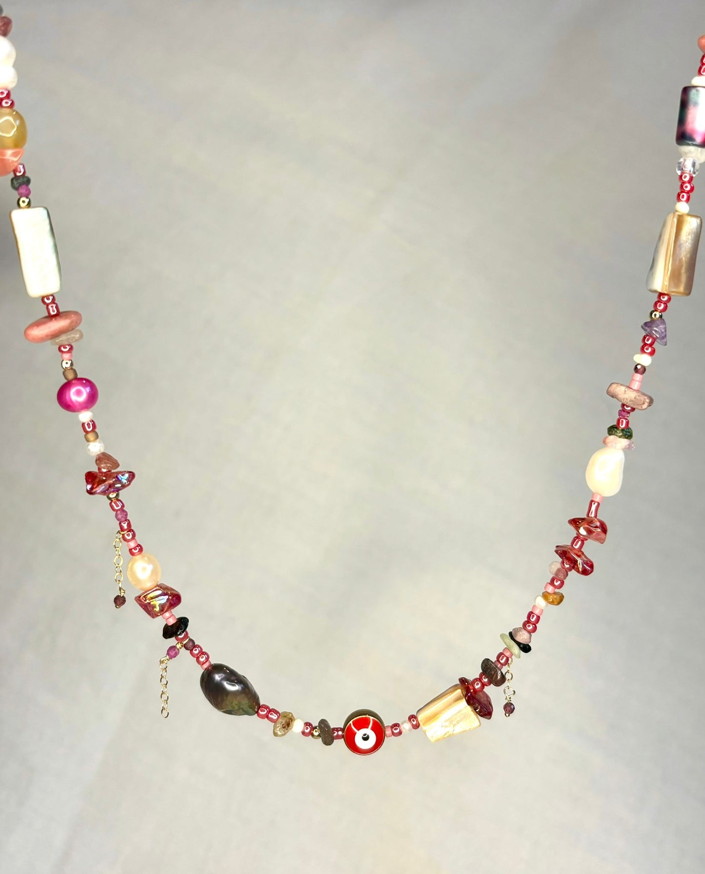 Red Beaded Eclectic Necklace