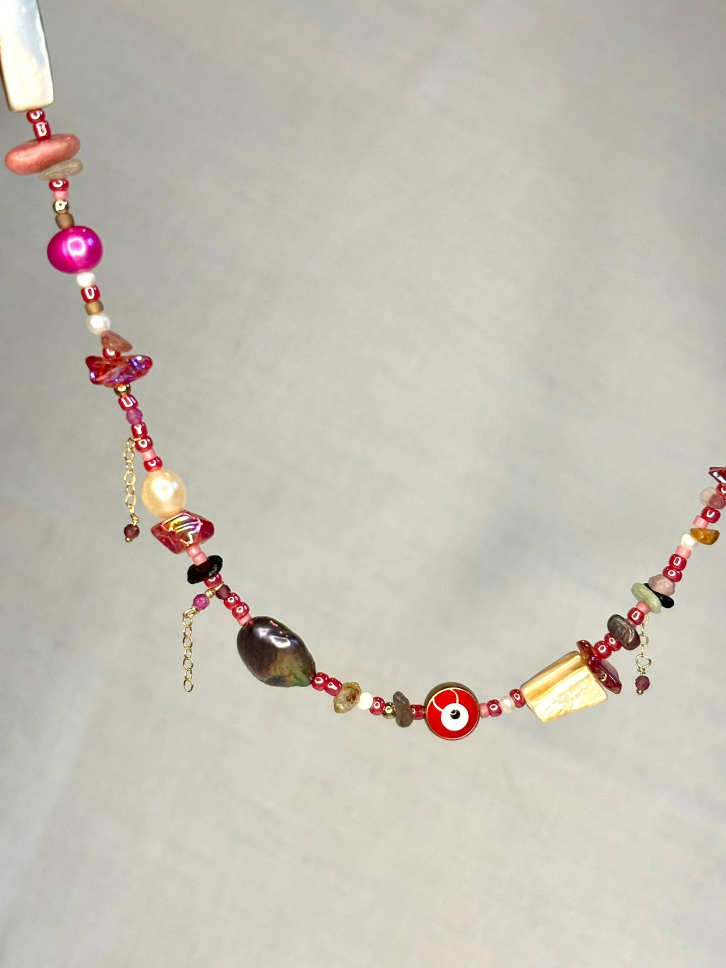 Red Beaded Eclectic Necklace