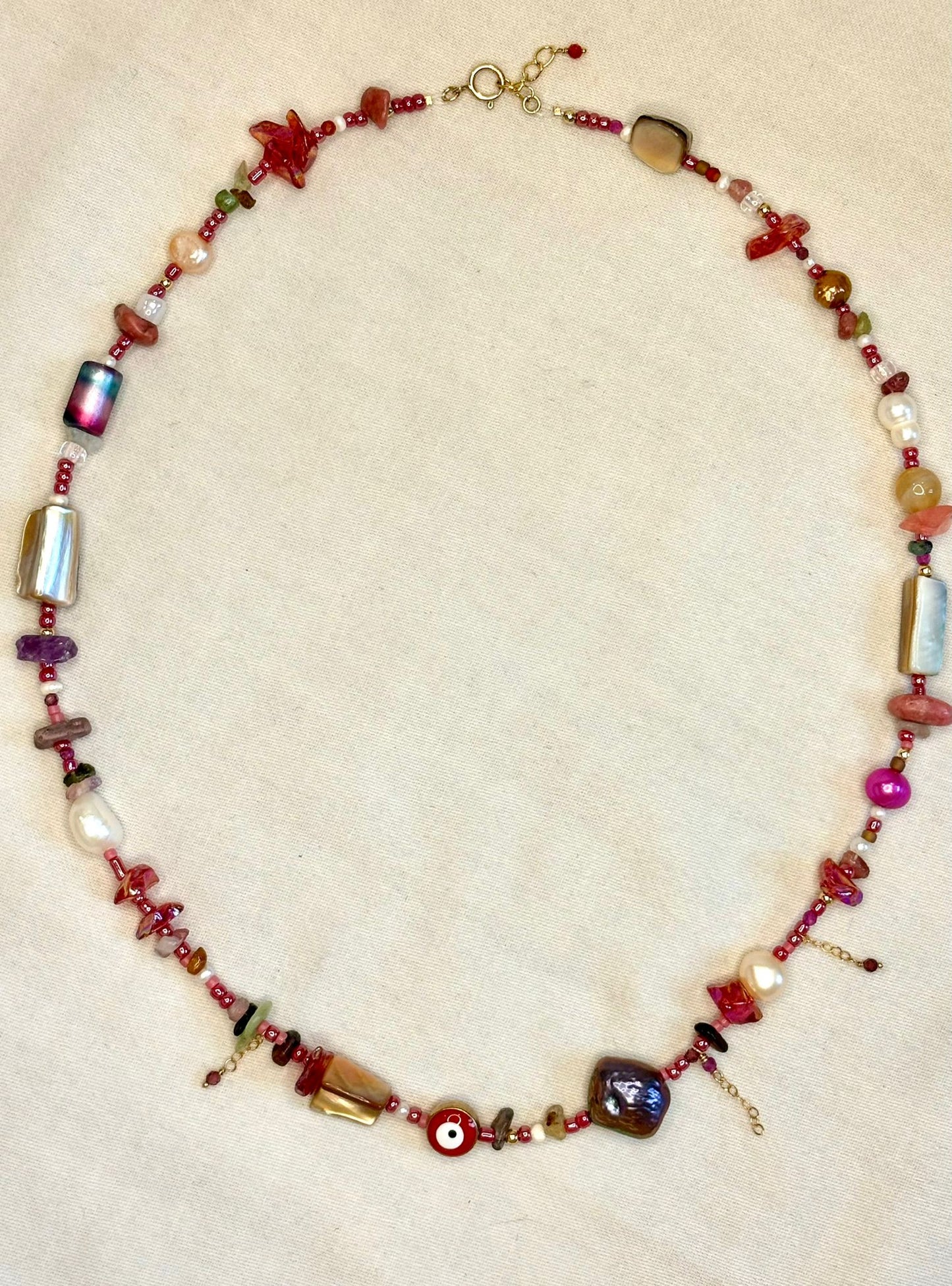 Red Beaded Eclectic Necklace