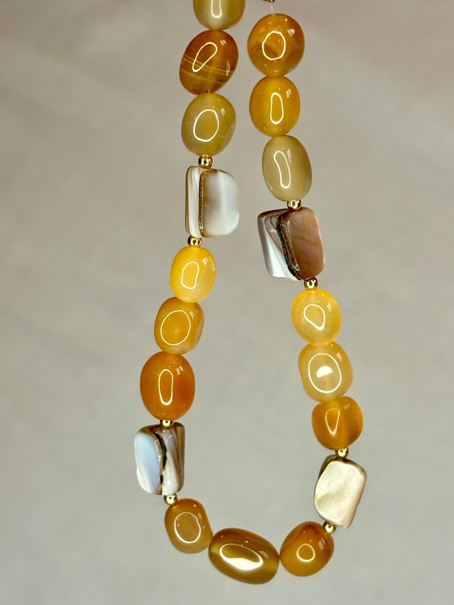 Chunky Gemstone Bracelet Yellow Agate and Pearl