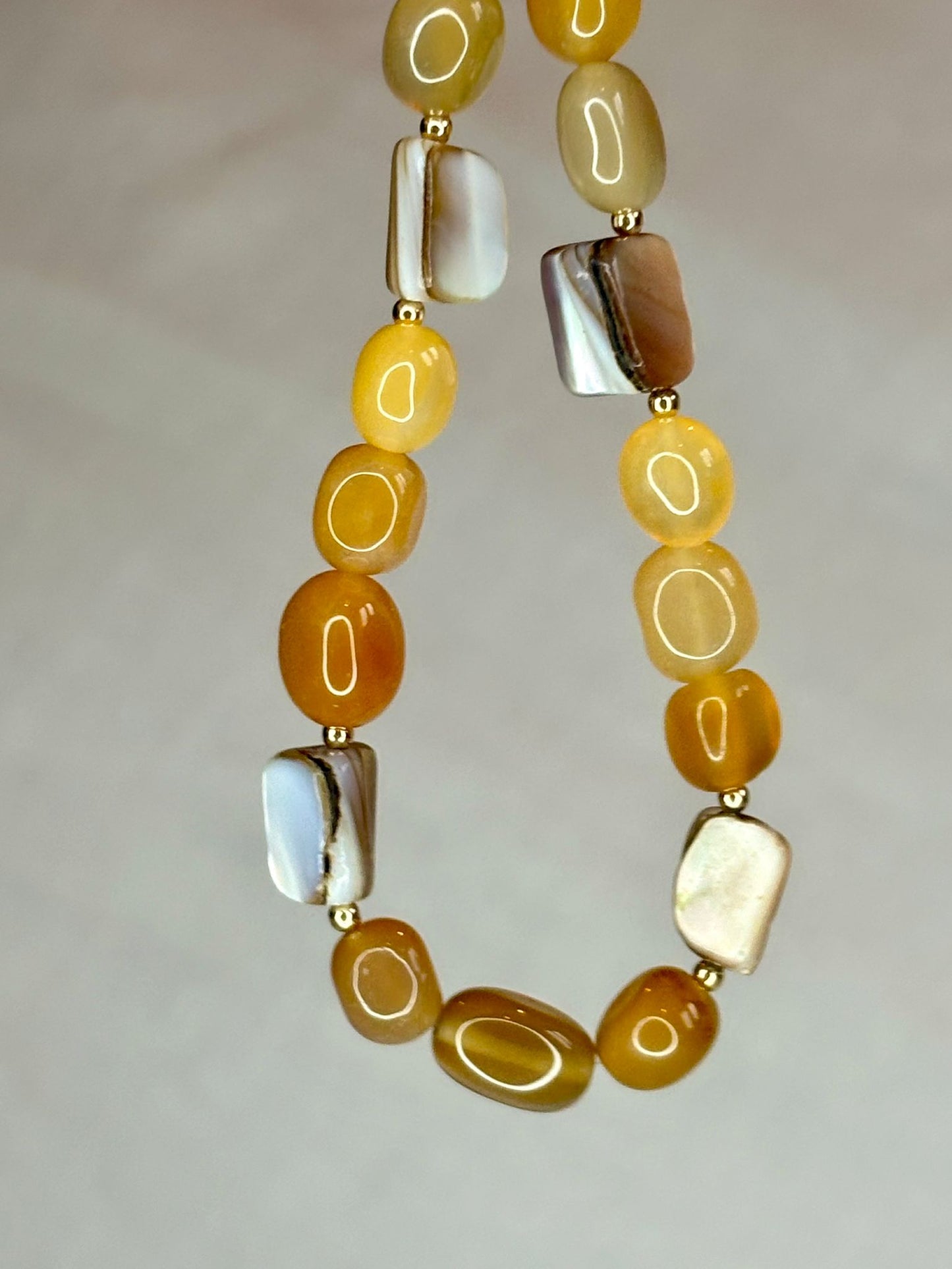 Chunky Gemstone Bracelet Yellow Agate and Pearl