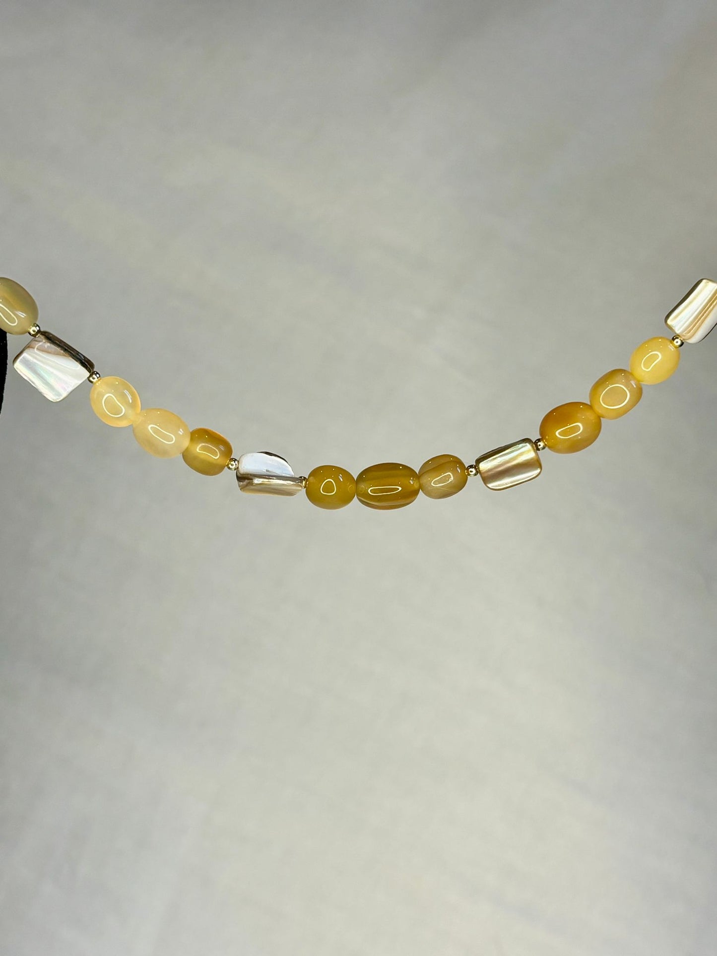 Chunky Gemstone Bracelet Yellow Agate and Pearl